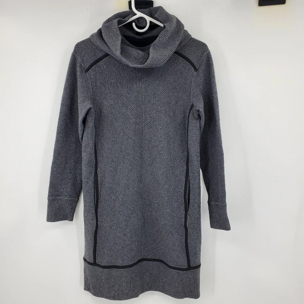 Lululemon On Repeat Cowl Neck Sweater Dress Grey Textured Knit Mini Pockets 4